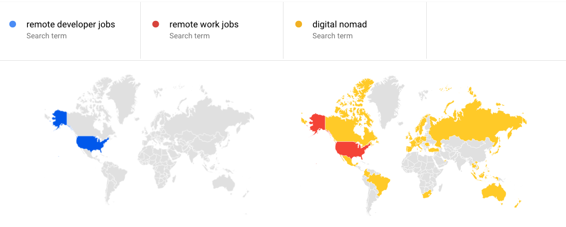 Google Trends remote developers remote work digital nomads interest by region Java developer remote jobs Google Trends remote developers; remote work; digital nomads interest by region